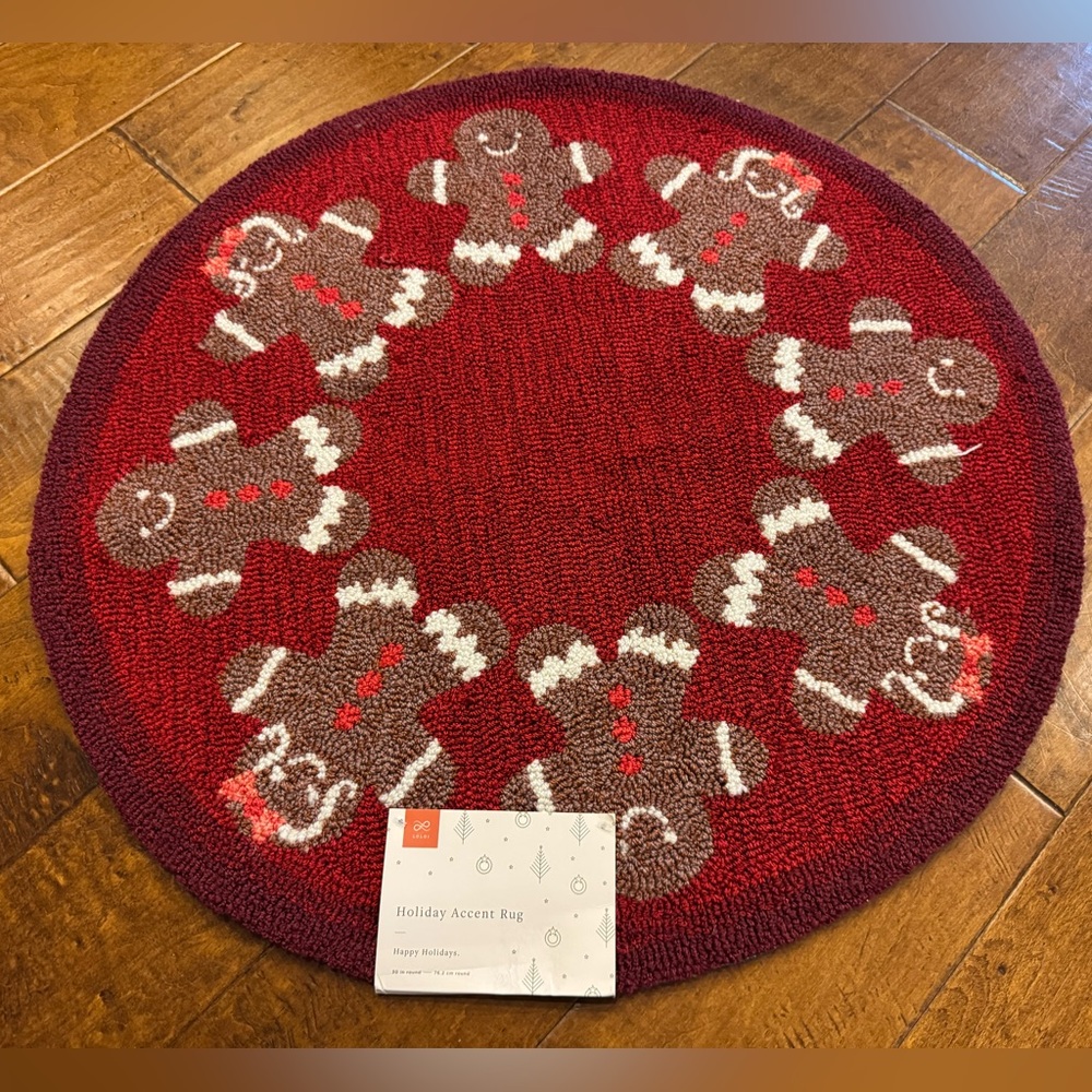 Loloi Christmas Gingerbread Man Round Red Holiday Rug (NWT)